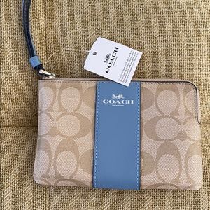NWT blue and beige Coach wristlet wallet